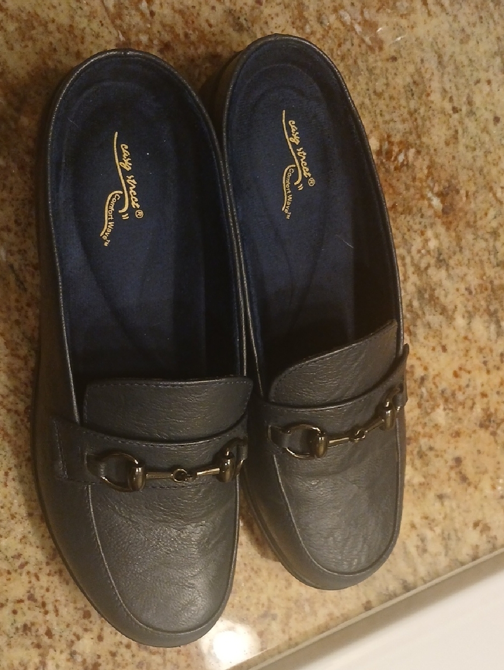 Easy Spirit Dark Blue Slip-On Loafers with Gold Accent